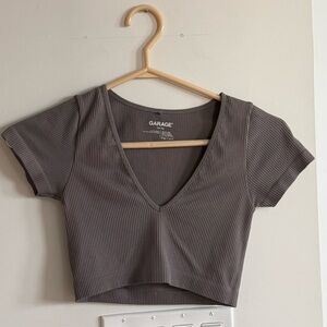 Garage Women's Gray Ribbed Crop Top, XS